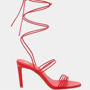 J Lo women’s Jennifer Lopez Red faux leather wrap lace up strap high heels 7M